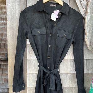 J.McLaughlin black faux suede button down dress XS NWT
